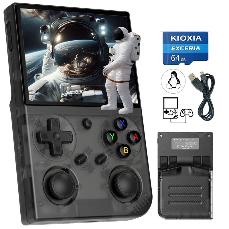 Aivuidbs G350 Retro Game Console,Linux System RK3326 G350 Handheld Game Console Built-in 64G TF Card 4371 Games,3.5-inch IPS Screen, WiFi, Bluetooth HDMI Output, 3200mAh Battery - Image 1
